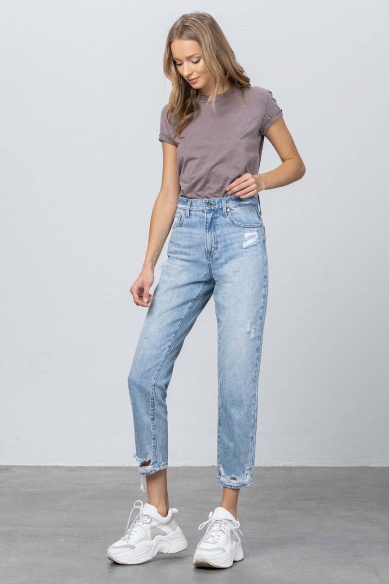 High Rise Ripped Crop Tapered Jeans