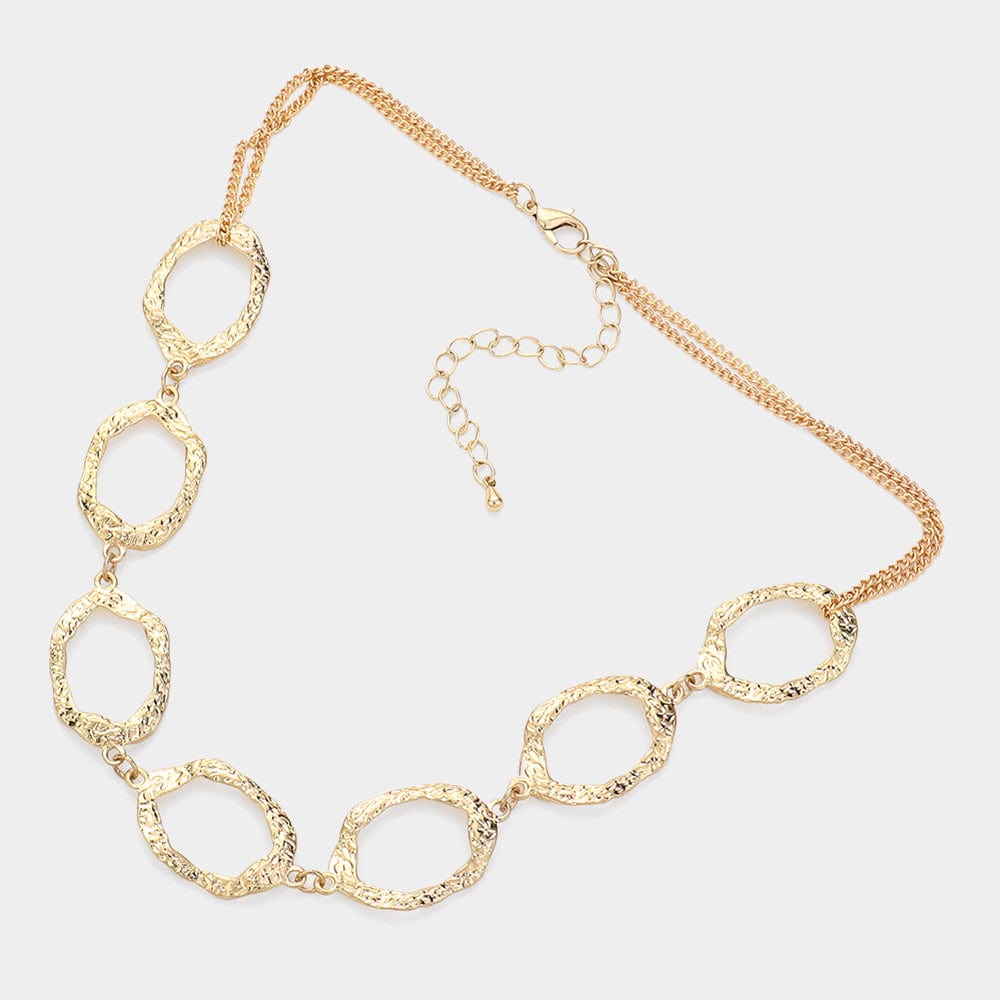 Textured Metal Oval Ring Link Necklace
