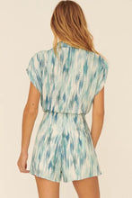 Load image into Gallery viewer, Abstract Green and Blue Collared  Romper
