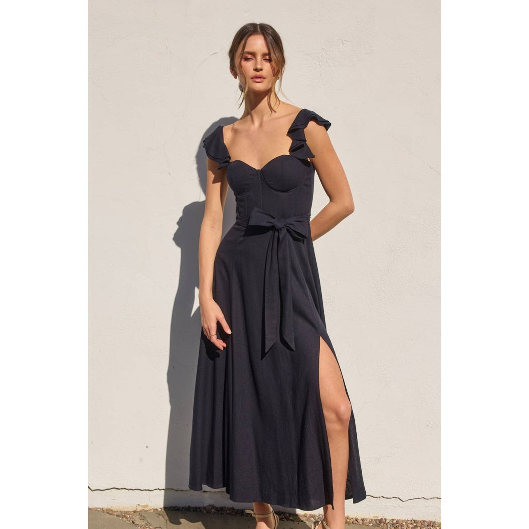Navy Corset Flutter Dress