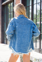 Load image into Gallery viewer, Distressed Oversize Denim Shacket
