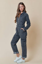 Load image into Gallery viewer, Washed Denim Collared Jumpsuit
