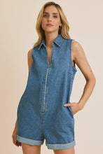 Load image into Gallery viewer, Sleeveless Zip UP Denim Romper
