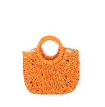 Load image into Gallery viewer, Orange with Gold Accent Straw Bag
