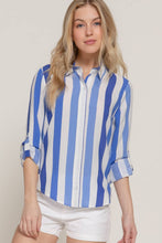 Load image into Gallery viewer, Long Sleeve Button Down Wide Blue Stripe Woven Shirt
