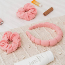 Load image into Gallery viewer, Puffy Terry Cloth Padded Spa Headband with Scrunchies
