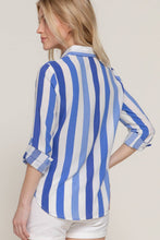 Load image into Gallery viewer, Long Sleeve Button Down Wide Blue Stripe Woven Shirt
