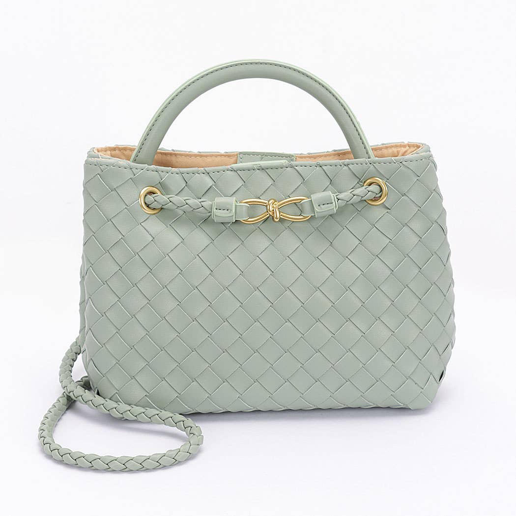 Mint Green Vegan Leather Braided Top Handle Bag