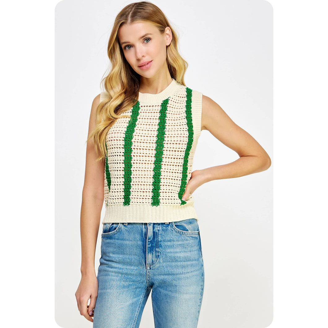 Crochet Green Stripes Sleeveless Top