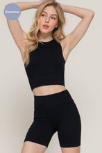 Load image into Gallery viewer, Black Sleeveless Crew Neck Top &amp; Bier Shorts Seamless Rib Set
