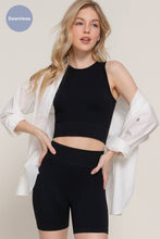 Load image into Gallery viewer, Black Sleeveless Crew Neck Top &amp; Bier Shorts Seamless Rib Set
