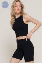 Load image into Gallery viewer, Black Sleeveless Crew Neck Top &amp; Bier Shorts Seamless Rib Set
