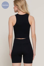 Load image into Gallery viewer, Black Sleeveless Crew Neck Top &amp; Bier Shorts Seamless Rib Set
