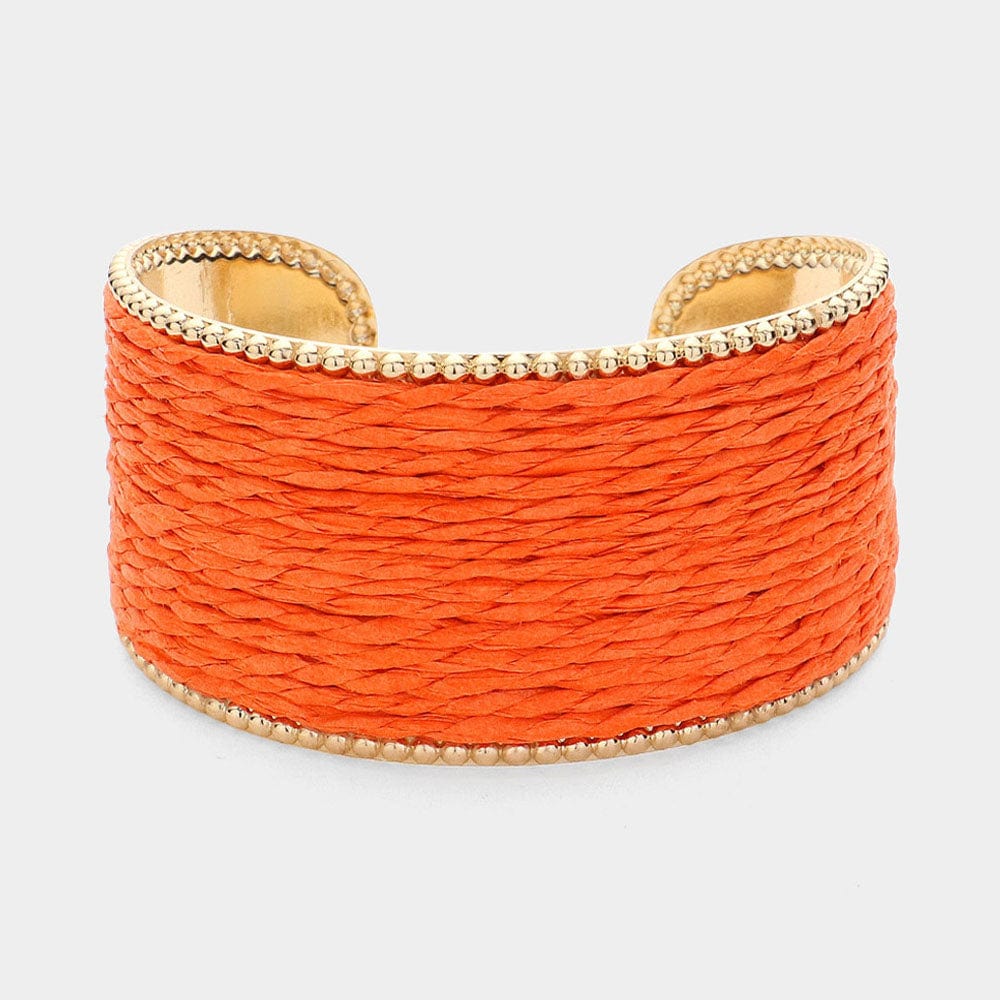 Orange Raffia Cuff Bracelet With Gold Edge
