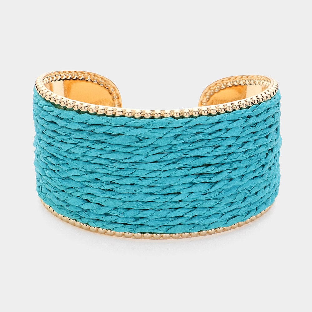 Turquoise Raffia Cuff Bracelet With Gold Edge