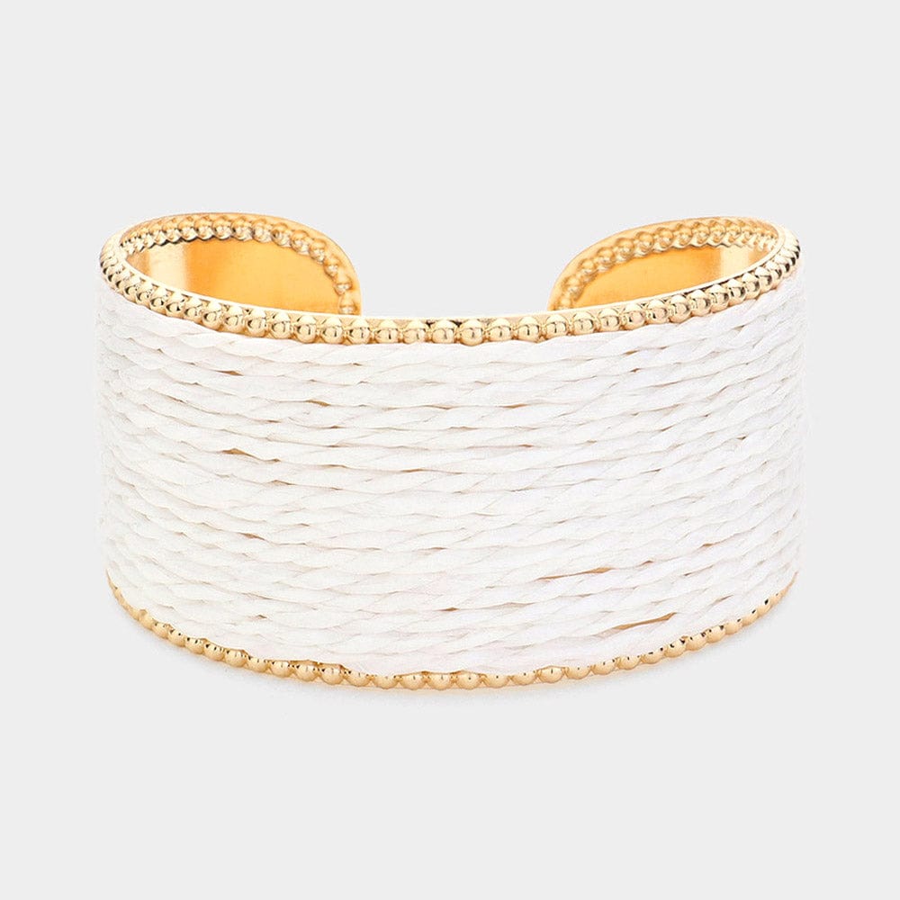 White Raffia Cuff Bracelet With Gold Edge