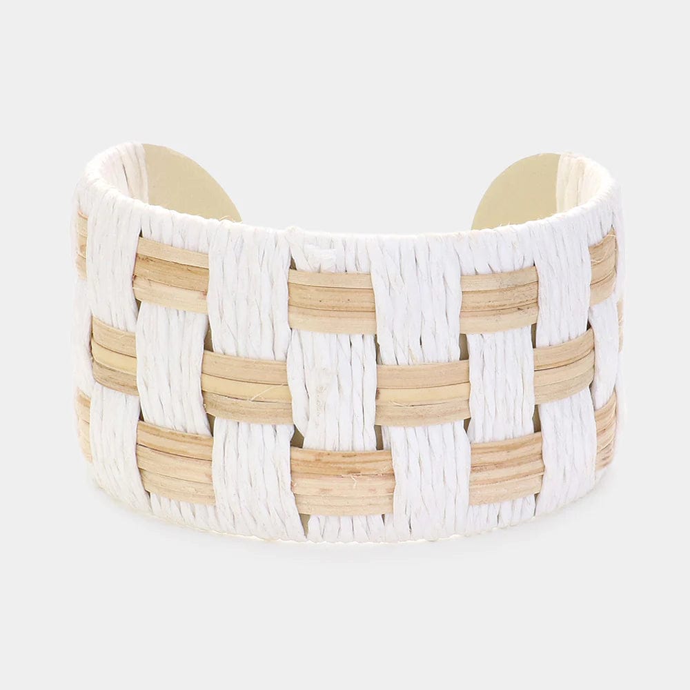 White Raffia Weave Cuff Bracelet