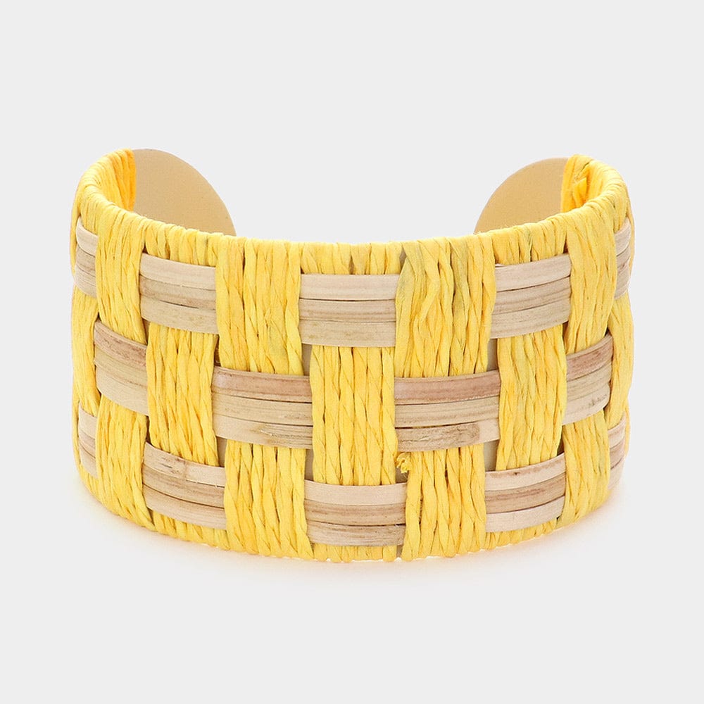 Yellow Raffia Weave Cuff Bracelet