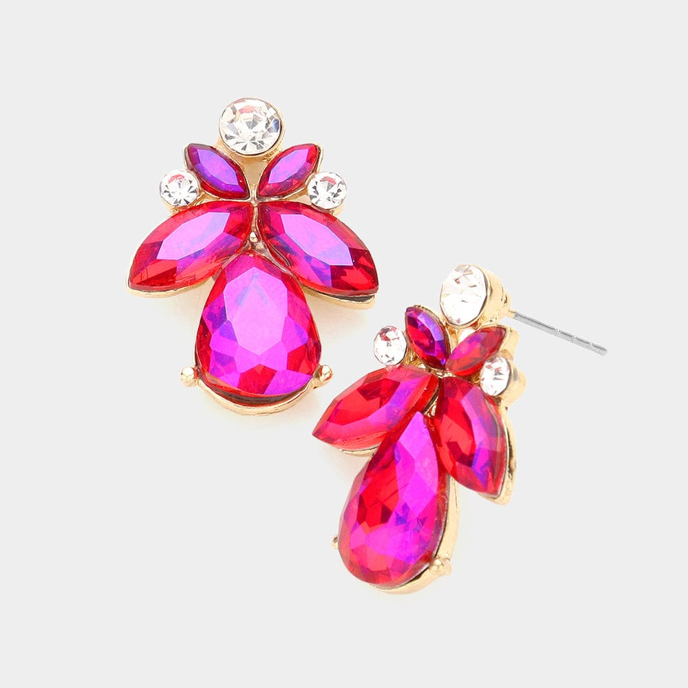 Marquise Pink Floral Crystal Evening Earrings