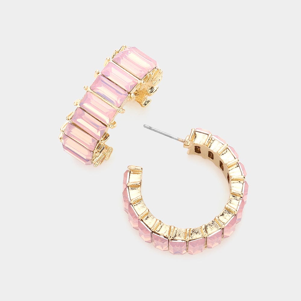 Light Pink Stone Cluster Hoop Earrings