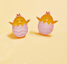 Load image into Gallery viewer, Easter Chick Stud Flat Enameled Earrings
