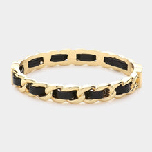 Load image into Gallery viewer, Faux Leather Chain Metal Hinged Bangle Bracelet
