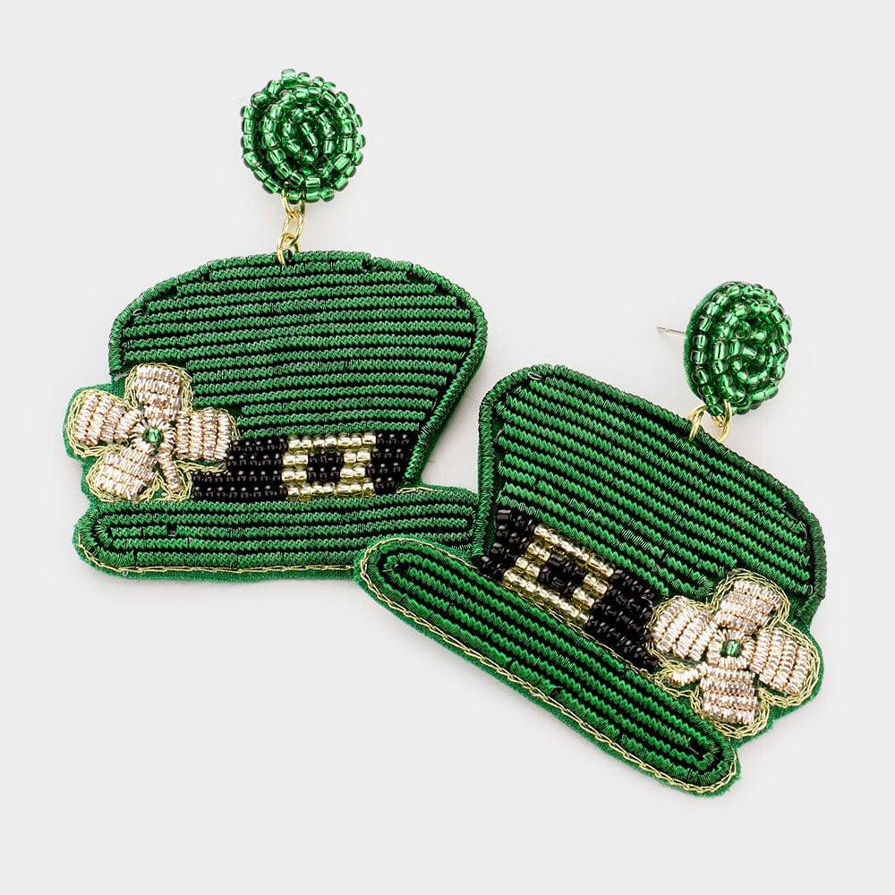 ST Patrick's Day Clover Accented Hat Dangle Earrings