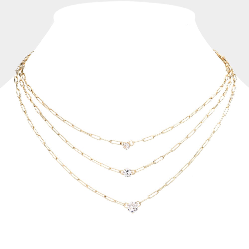 Rhinestone Bezel Pendant Chain Layered Necklace