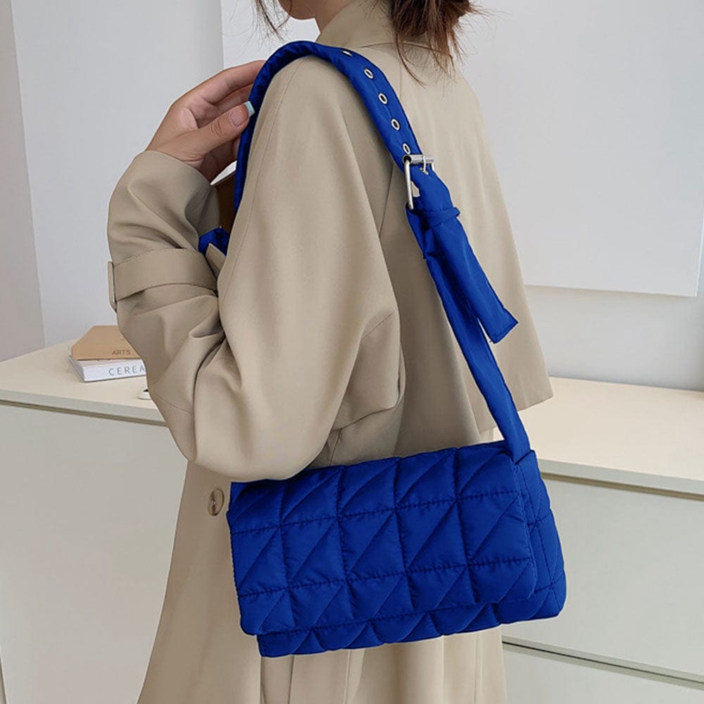 Blue Quilted Puffer Crossbody Bag