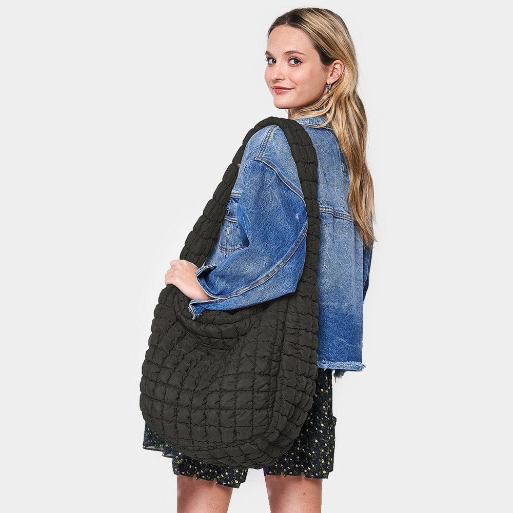 Dark Gray Padded Quilted Oversized Tote
