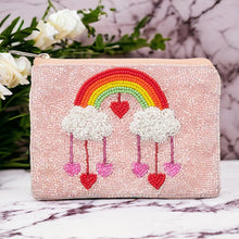 Load image into Gallery viewer, Rainbow Heart Rain Seed Beaded Mini Pouch Bag
