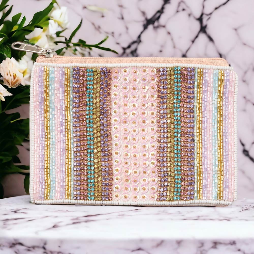 Sequin and Seed Beaded Mini Pouch Bag
