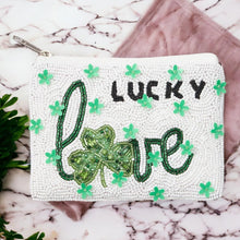 Load image into Gallery viewer, Lucky Love St Patricks Clover Seed Beaded Mini Pouch Bag
