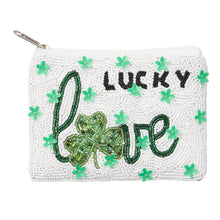 Load image into Gallery viewer, Lucky Love St Patricks Clover Seed Beaded Mini Pouch Bag
