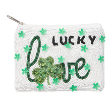 Load image into Gallery viewer, Lucky Love St Patricks Clover Seed Beaded Mini Pouch Bag
