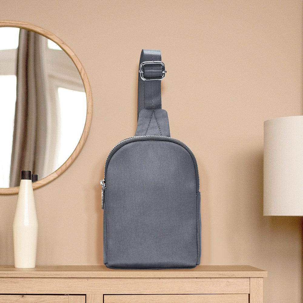 Gray Nylon Crossbody Fanny Pack