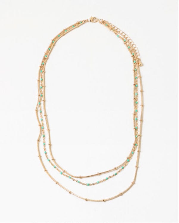 Green and Gold Beaded Layered Necklace