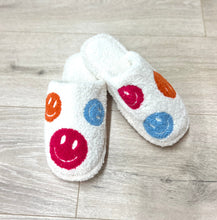 Load image into Gallery viewer, White Slippers with Embroidered Smiley Faces
