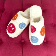 Load image into Gallery viewer, White Slippers with Embroidered Smiley Faces
