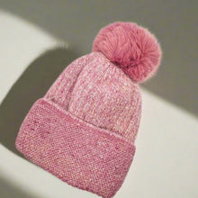 Load image into Gallery viewer, Mauve and White Winter Pom Pom Hat
