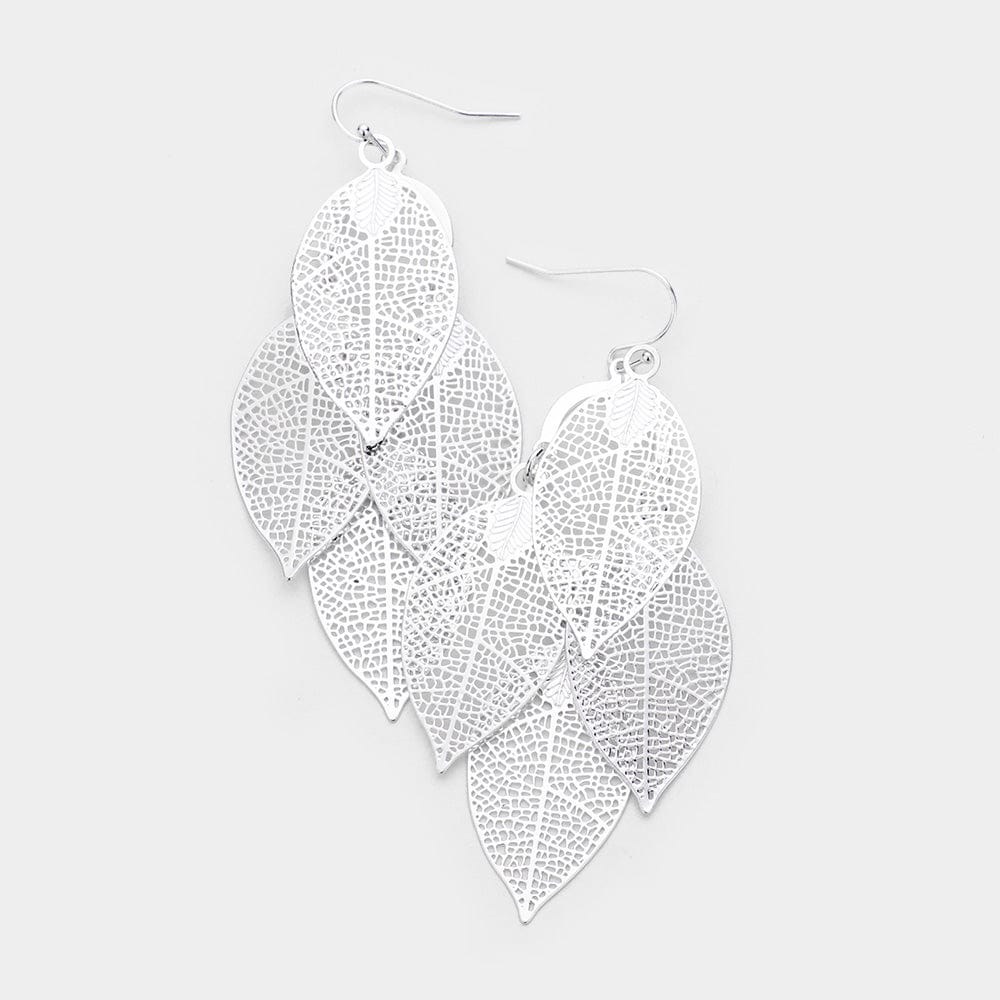 Filigree Metal Leaf Cluster Vine Earrings