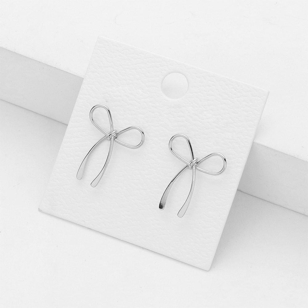 White Gold Dipped Delicate Bow Stud Earrings
