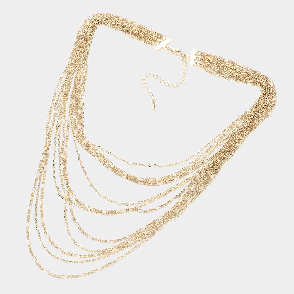 Brass Metal Chain Multi Layered Bib Necklace