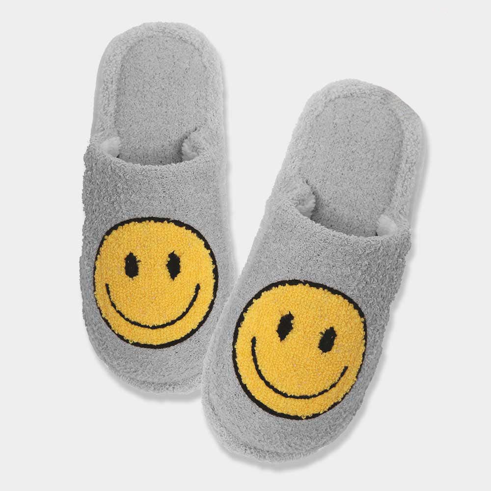 Gray Slippers with Smiley Face