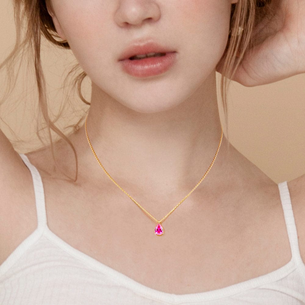 Gold Dipped pink Teardrop Stone Pendant Necklace