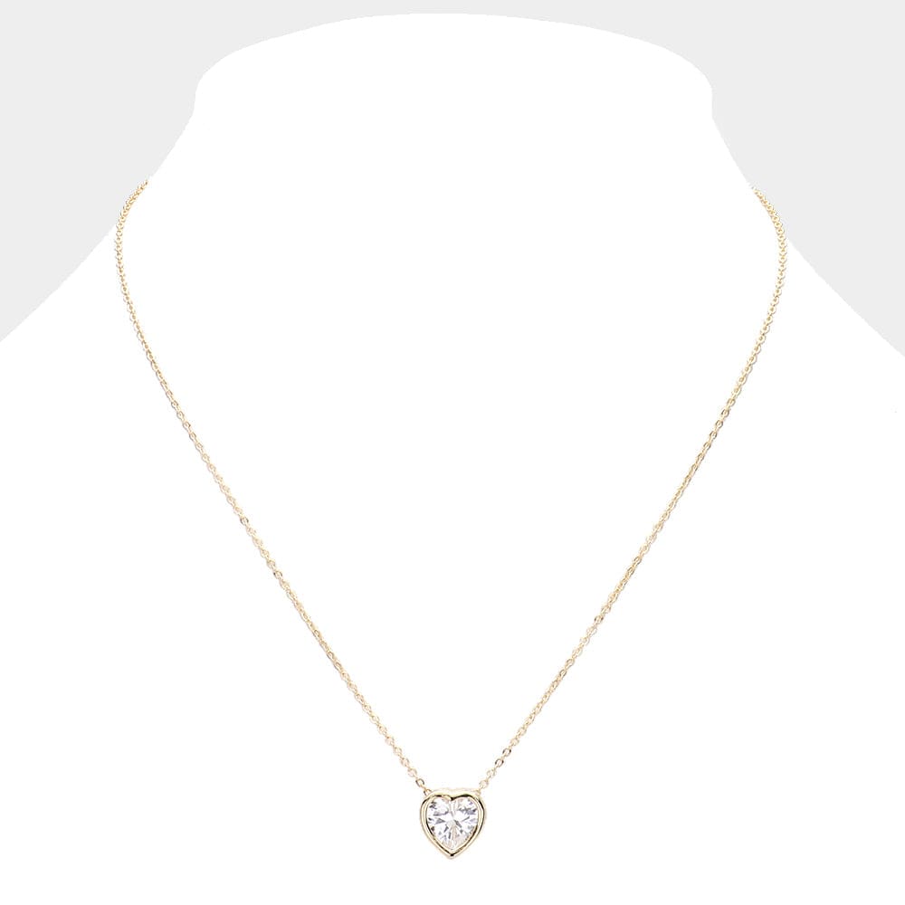 Gold Dipped CZ Heart Pendant Necklace