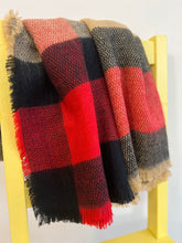 Load image into Gallery viewer, Red Black and Beige Blanket Scarf
