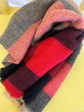 Load image into Gallery viewer, Red Black and Beige Blanket Scarf
