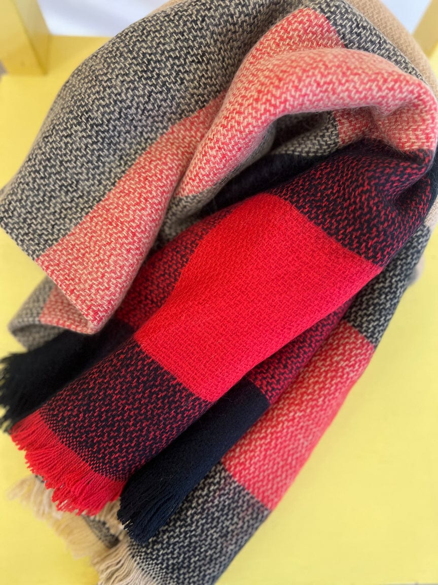 Red Black and Beige Blanket Scarf
