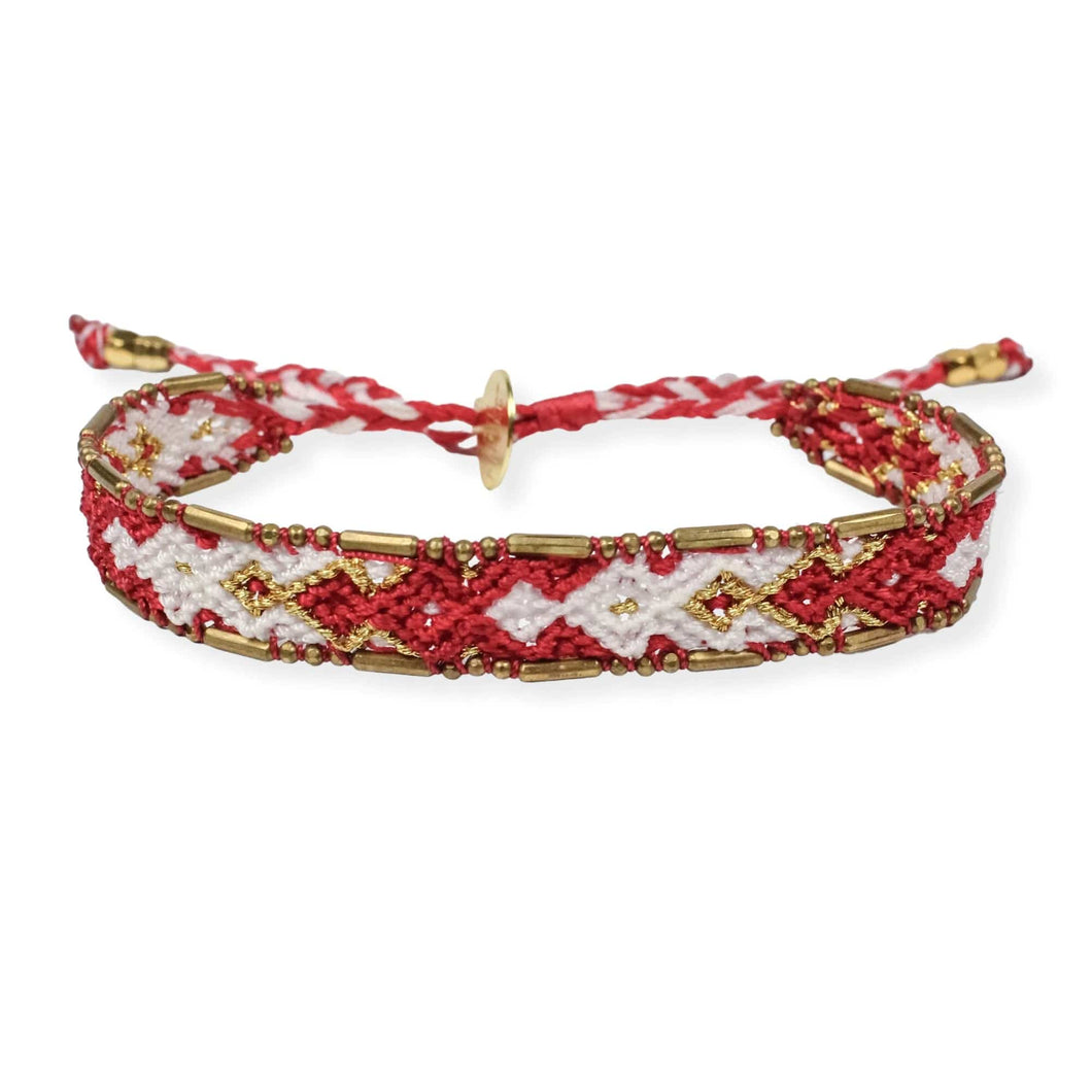 Friendship Bracelet Red White ad Gold